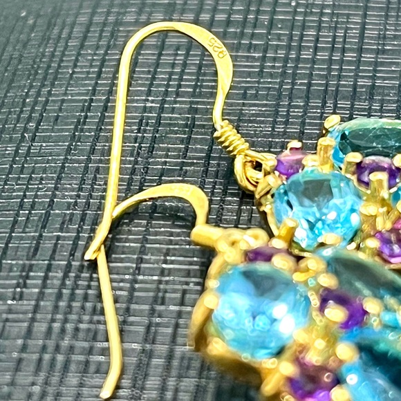 Genuine Pearl Topaz Amethyst 14KGP Earrings - Picture 5 of 7